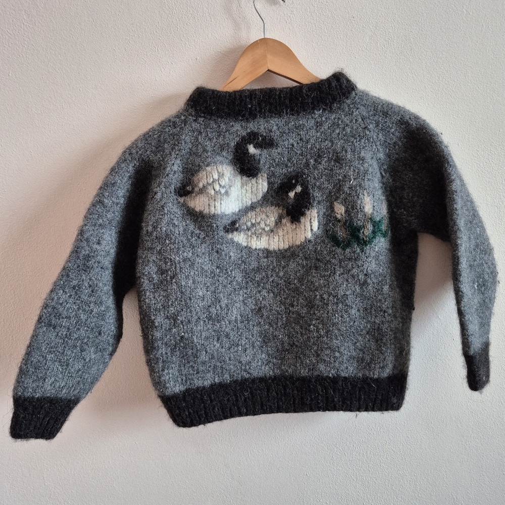 100% Wool Ducks Sweater By Nancy Thomas Shrunken / Felted To A Child Size 7 / 8